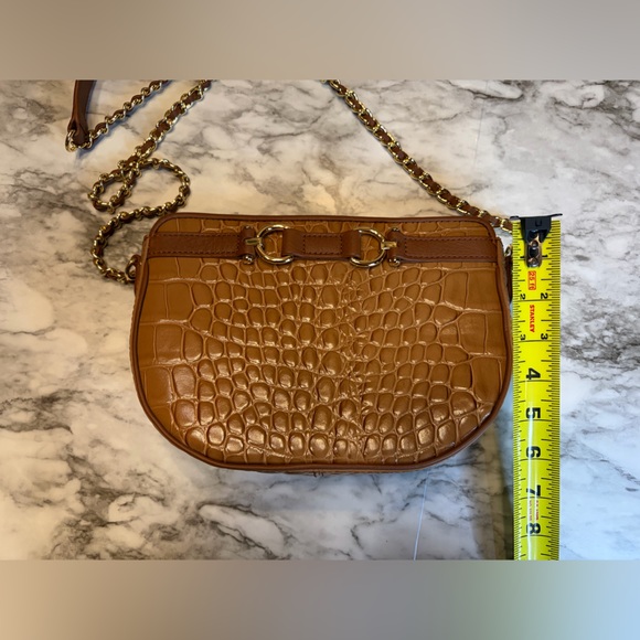 100% leather, Crocodile embossed 🐊 Brown Embossed Crossbody Bag by Talbots - Picture 7 of 12